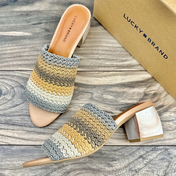 Lucky Brand Shoes - NIB Lucky Brand Nanssi 8.5M Multicolor Woven Crochet Mule Block Heel Sandals